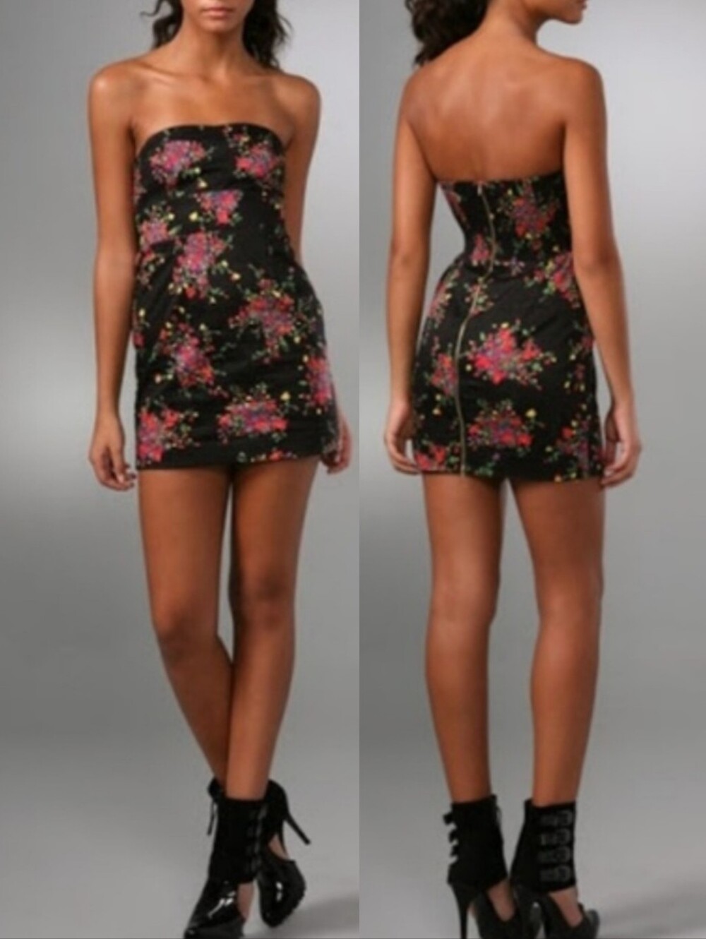 Free People Floral Strapless Mini Dress